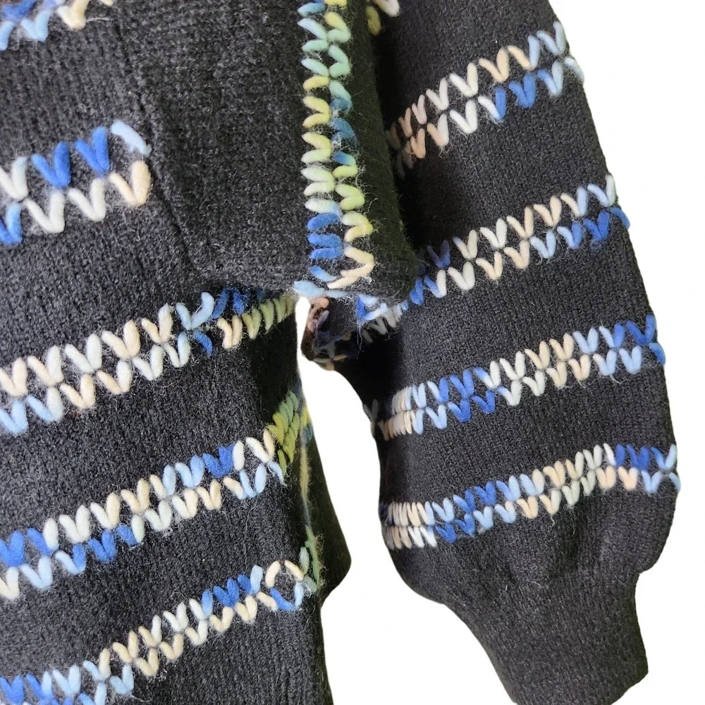 Bobeau Womens Black Striped V-Stitch Knit Sweater Blue White‎ MM5M75 Size M